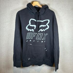 Fox Racing Graphic Hoodie Mens Large Black Logo Casual Streetwear Vintage
